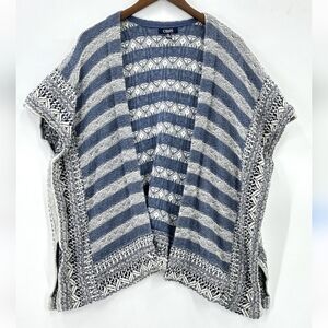 Chaps Blue Woven Open Front Poncho Cardigan Southwestern Cowgirl Womens Medium